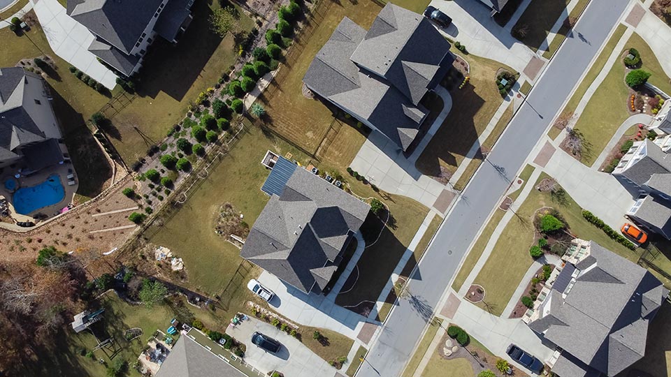 Aerial view of housing neighborhood - 2 homes